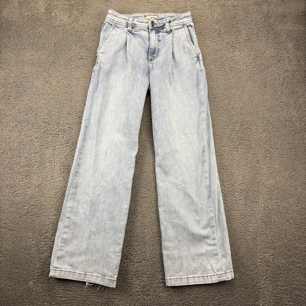 KUT From The‎ Kloth Womens Wide Leg Jeans Size 0 Light Wash Denim Pleated
